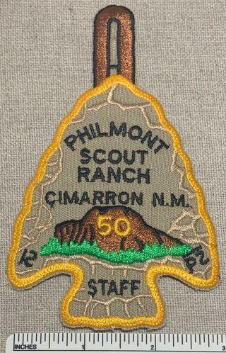 Vtg Philmont Ranch 50th Anniversary Arrowhead Staff Patch Yellow Boy Scout Nm
