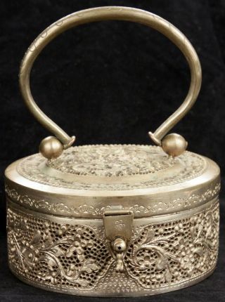 Antique Vintage Paktong Silver Peranakan Straits Chinese Womans Purse Box Nonya