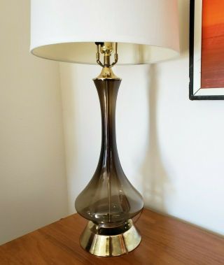 Vtg.  Mid Century Modern Smoked Glass Genie Bottle Table Lamp Hollywood Regency