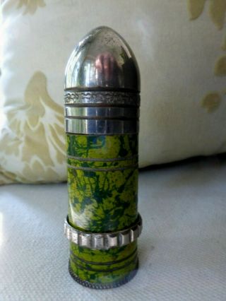 Antique French Trench Art Lighter Ww I Green 2 Tone Spatter.  Brass.