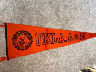 Vintage " Okla A&mc " Felt Orange Pennant Okla A&m Chicago Pennant Co 29” X 11”