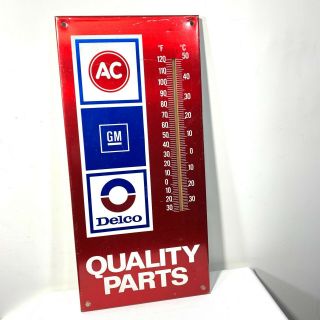 Vintage Metal Gm Ac Delco Quality Parts Thermometer 19 " X 9 " Garage Shop Sign