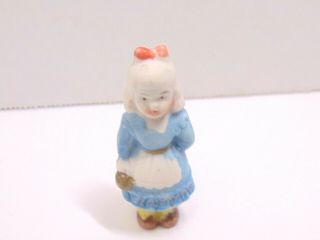 Penny Doll Bisque Girl With Teapot Miniature Figurine Vtg 1920s