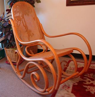 Vintage Thonet Style Cane Bentwood Rocking Chair