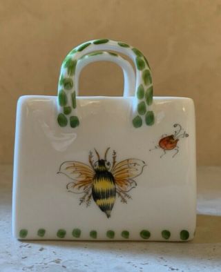 Miniature Ceramic Hand Painted Decorative Purse Bumble Bee And Flower Design