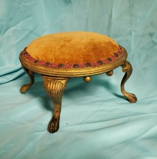 Antique Orginal Victorian Foot Stool With Cast Iron Legs Late 19th Century