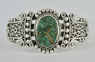 Antique Vintage Fred Harvey Era Sterling Silver Green Turquoise Cuff Bracelet