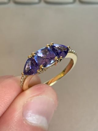 Vintage 14k Solid Gold Purple 3 Stone Ring - Size 7 - 3gr Nr