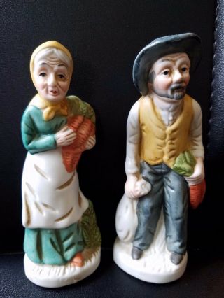Vintage Ceramic Porcelain Old Man & Woman Farmer Figurines