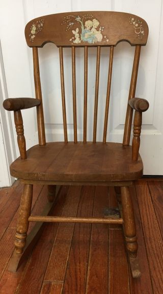 Vintage/antique Child Doll Mini Solid Wood Rocking Chair Rocker Painted 50s - 60s