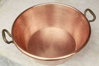 Vintage French Copper Jam Pan Hammered Iron Handles Rolled Rim 15.  9inch 7.  7lbs