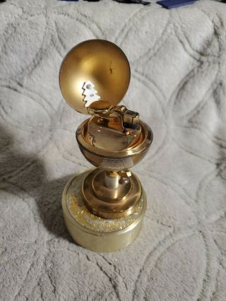 Vintage World Globe Gold Table Top Music Box Cigarette Lighter Plays The Horah