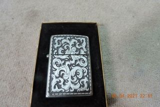 Vintage Zippo Lighter Unfired Pewter Storming Scroll Design Date G - 03