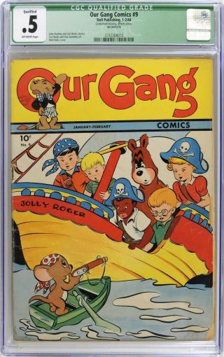 S708 Our Gang Comics 9 Cgc Qualified 0.  5 Pr (1944) Barks Art; Walt Kelly Cover