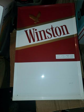 Vintage 1985 Winston Cigarette Tobacco Embossed Tin Sign Gas & Oil
