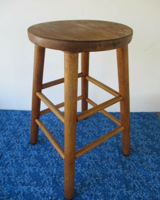Vintage Stool,  Primitive Oak Wood,  4 Legs,  23 - 1/2 " Tall 13 " Diameter Seat