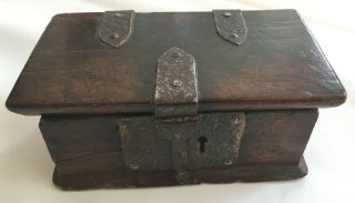 Small Antique 17th/18th Century Rustic Iron Bound Oak Box Strong Box Coffer Ches