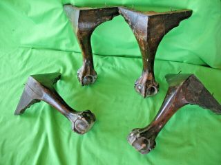 Set Of 4 Old Antique Reclaim Ball And Claw Cabriole Leg Furniture Feet Walnut