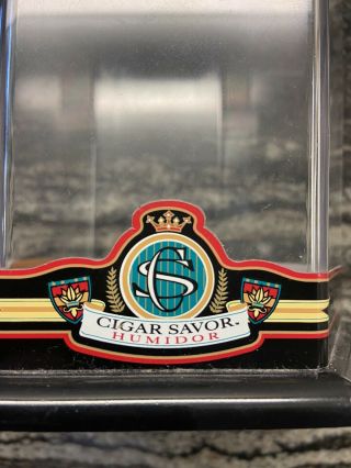 Vintage Cs Cigar Savor Humidor Black & Clear Acrylic With Cedar Bottom