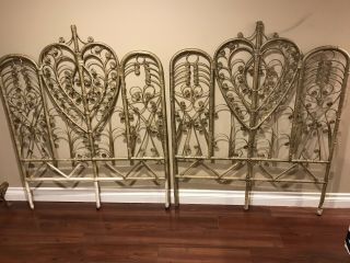 Vintage Wicker Rattan Peacock Shabby Chic Twin Headboard Set Of 2 Local Pick - Up