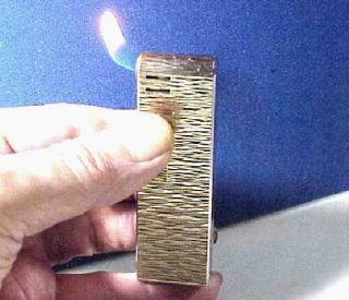 Colibri Pipe Pocket Lighter,  Vtg 1980s Gold Plate BARK Pattern,  GREAT Cond 3