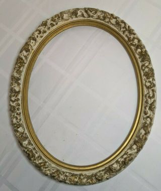 Vintage Ornate Gold Wooden Picture Painting Frame Oval Painted 16x13