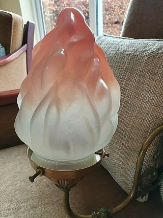 Vintage/Antique Brass Wall Light Scone Art Deco ' Flame ' Pink Shade 3