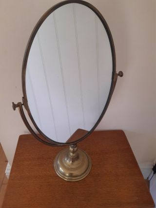 Vintage Brass Oval Swivell Mirror On Stand By Peerage