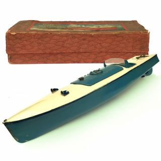A Fine Vintage Tinplate Clockwork Meccano Hornby Speedboat " Gannet " Boxed 1930s