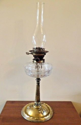 Stunning Messenger No.  2 Cut Crystal Glass Font Oil Lamp On Brass Base