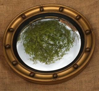 Vintage Regency Style Aged Gilt Wood Butlers Convex Porthole Wall Mirror 15.  5 "