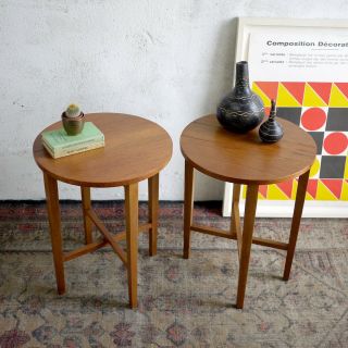 Vintage Pair Mid Century Teak Folding Side Bedside Tables Poul Hundevad Danish B