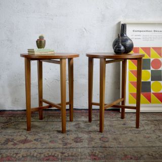 Vintage Pair Mid Century Teak Folding Side Bedside Tables Poul Hundevad Danish B 2