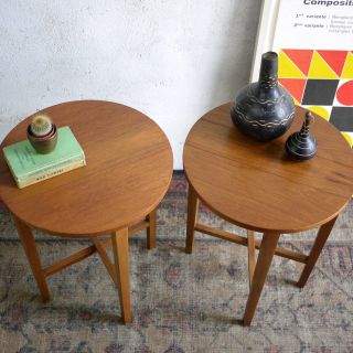 Vintage Pair Mid Century Teak Folding Side Bedside Tables Poul Hundevad Danish B 3