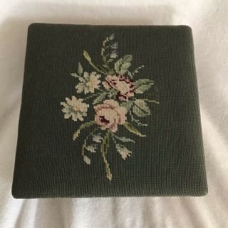 Vintage Needlepoint Floral Tapestry Ottoman Footstool
