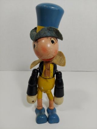 Vtg Jiminy Cricket Jointed Wooden Toy Ideal Novelty Co.  Disney Decal 1938 - No U