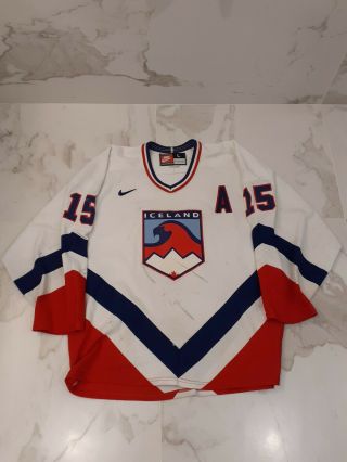 Iihf Nike Vintage Iceland Game Worn White Jersey 15 Agust " A "