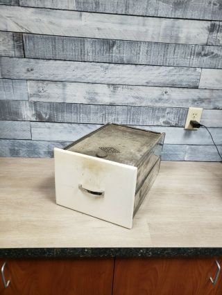 Antique Vtg Hoosier Style Cabinet Metal Drawer Bread Box Tin Punch Door