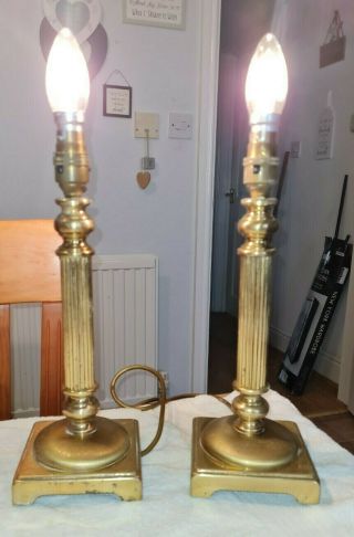 Antique Brass Corinthian Reeded Column Tables Lamps Vgc 13 "