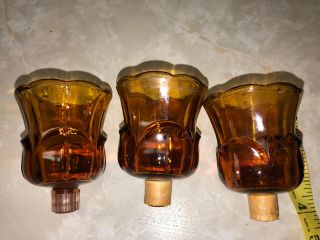 3 Vintage Homco Lotus Amber Tulip Glass Votive Candle Cups Peg Sconce