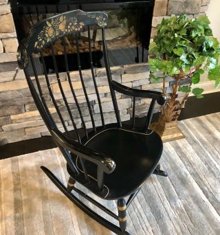 Vintage 1970’s Black Hitchcock Style Painted Nichols,  Stone Co Rocking Chair