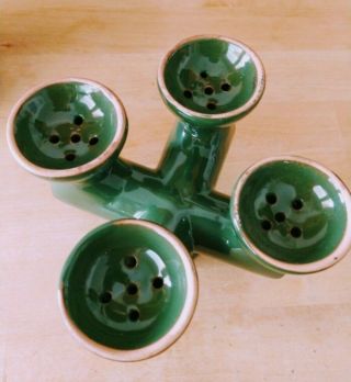 Vintage Mid Century Modern Green Glaze Ceramic Pottery Candle Holder Candleabra