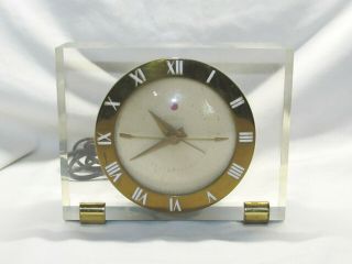 Art Deco Telechron Clock Solid Lucite Mid Century Modern Model 7h141