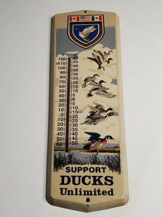 Vintage Ducks Unlimited Thermometer Metal Sign 24 " X 8 " Made In U.  S.  A