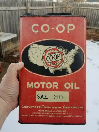 Vintage Co - Op Coop 5 Quart Metal Motor Oil Kansas City - Ultra Rare Slim Can