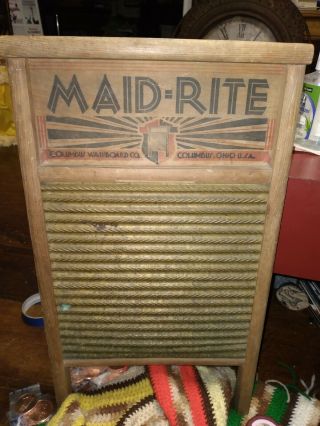 Vtg Maid - Rite Wash Board Columbus Washboard Co No.  2062 Std Family Size Brass