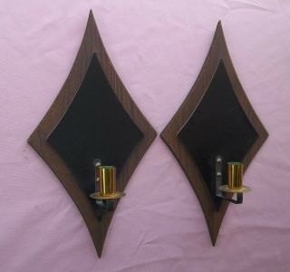 Vintage Pair Mid Century Danish Modern Atomic Wall Sconce Candle Holders