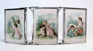 Antique Victorian Tri - Fold Travel Pocket Shaving Or Vanity Mirror
