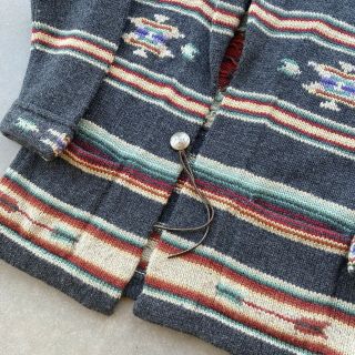 Vintage Ralph Lauren Hand Knit 100 Wool Southwest Shawl Collar Cardigan Sweater 2