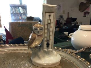 Rare Antique Porcelain Metzler & Ortloff Owl & Tree Thermometer Figurine Germany